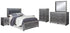Lodanna Gray Queen Upholstered Panel Bed, Dresser, Mirror and 2 Nightstands - B214B36