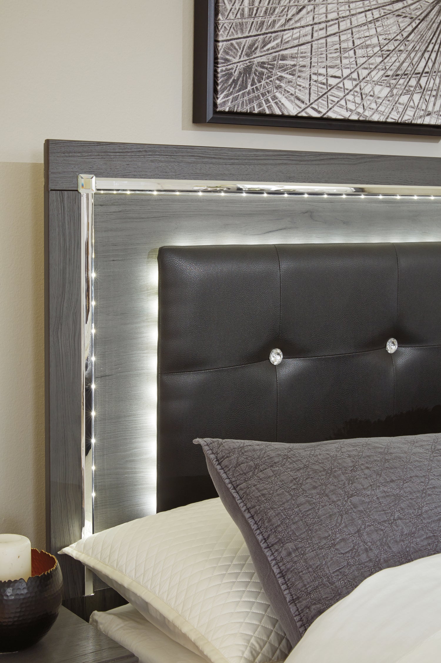 Lodanna Gray Queen Upholstered Panel Bed, Dresser, Mirror and 2 Nightstands - B214B36