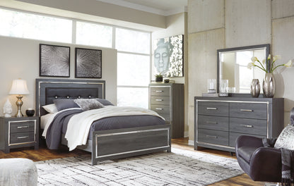 Lodanna Gray Queen Upholstered Panel Bed, Dresser, Mirror and 2 Nightstands - B214B36