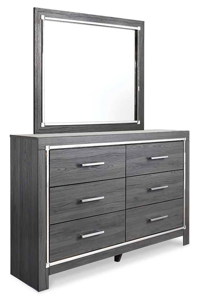 Lodanna Gray Queen Upholstered Panel Bed, Dresser, Mirror and 2 Nightstands - B214B36