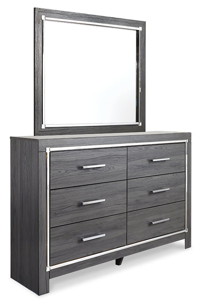 Lodanna Gray Queen Upholstered Panel Bed, Dresser, Mirror and 2 Nightstands - B214B36
