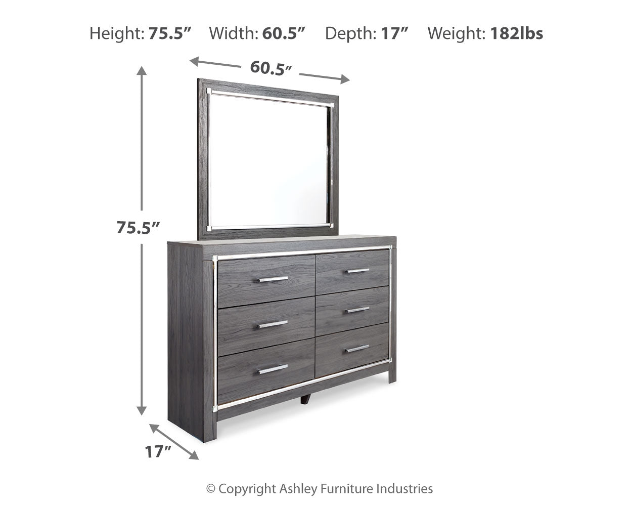 Lodanna Gray Queen Upholstered Panel Bed, Dresser, Mirror and 2 Nightstands - B214B36