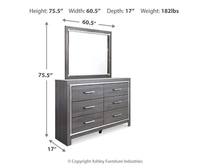 Lodanna Gray Queen Upholstered Panel Bed, Dresser, Mirror and 2 Nightstands - B214B36