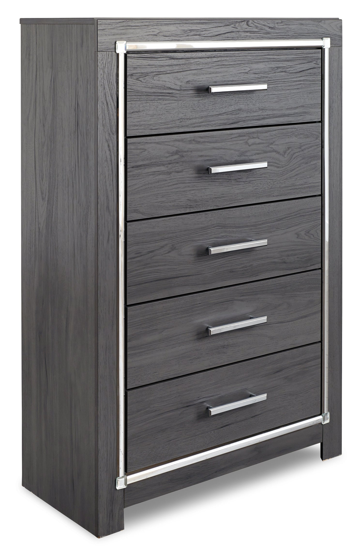 Lodanna King/California King Upholstered Panel Headboard Bed with Mirrored Dresser, Chest and 2 Nightstands in Gray from Ashley - Luna Furniture