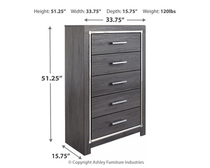 Lodanna King/California King Upholstered Panel Headboard Bed with Mirrored Dresser, Chest and Nightstand in Gray from Ashley - Luna Furniture