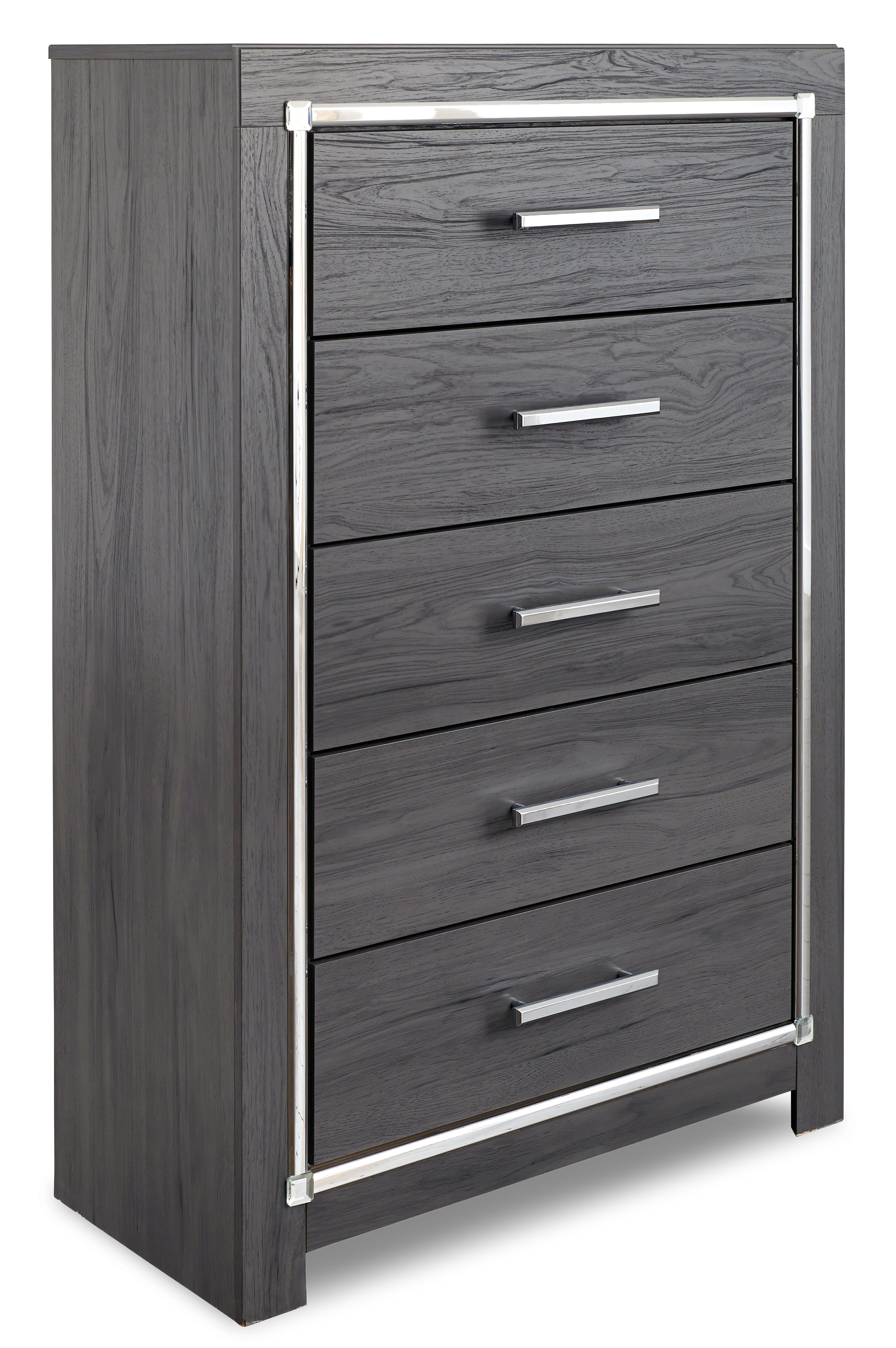 Lodanna King Panel Bed with 2 Storage Drawers with Mirrored Dresser, Chest and 2 Nightstands in Gray from Ashley - Luna Furniture
