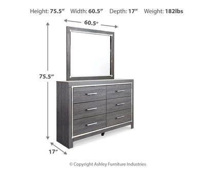 Lodanna King Panel Bed with 2 Storage Drawers with Mirrored Dresser, Chest and Nightstand in Gray from Ashley - Luna Furniture
