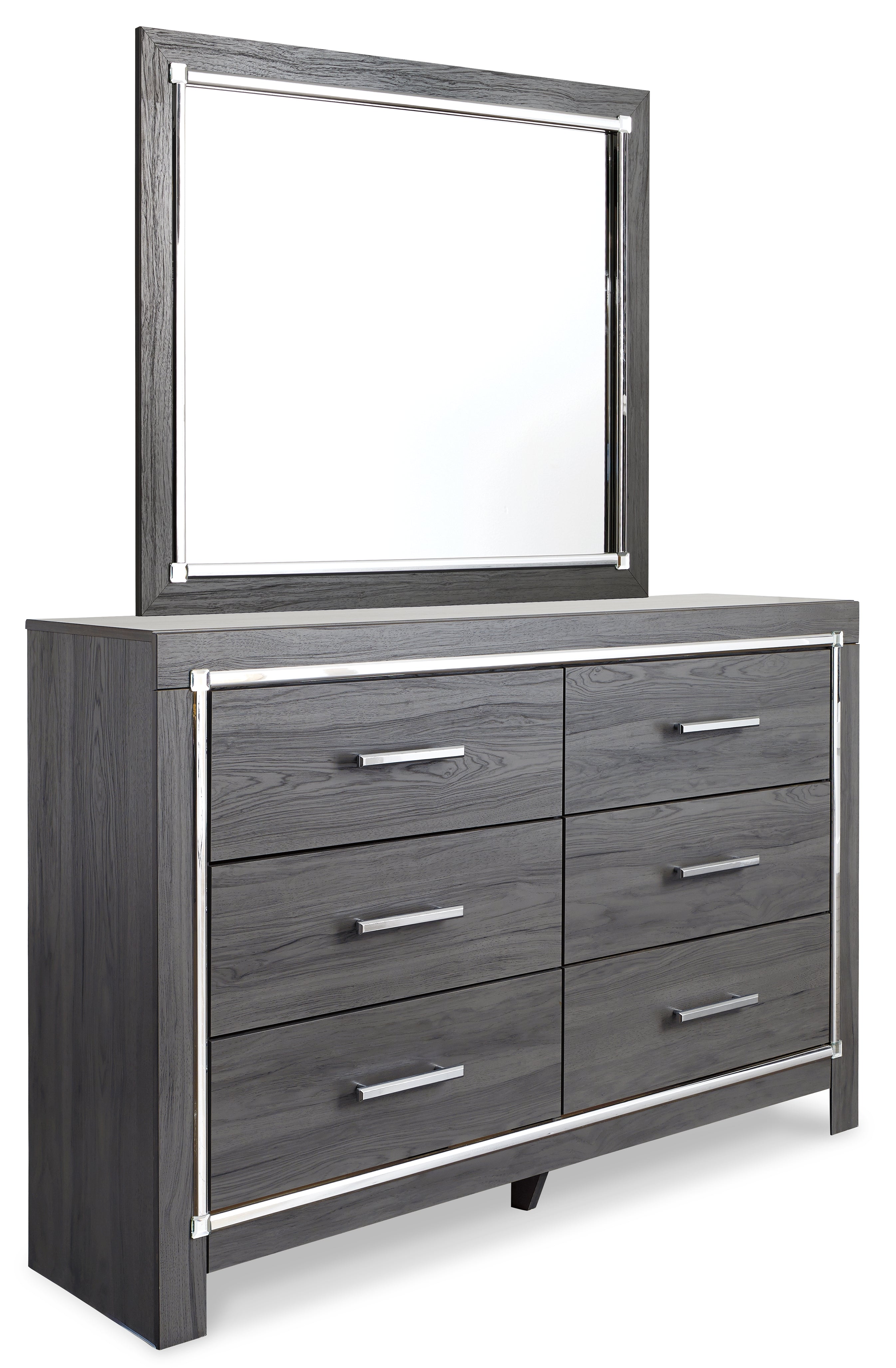 Lodanna King Panel Bed with Mirrored Dresser, Chest and 2 Nightstands in Gray from Ashley - Luna Furniture