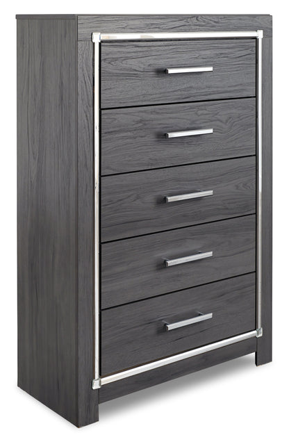 Lodanna King Panel Bed with Mirrored Dresser, Chest and 2 Nightstands in Gray from Ashley - Luna Furniture