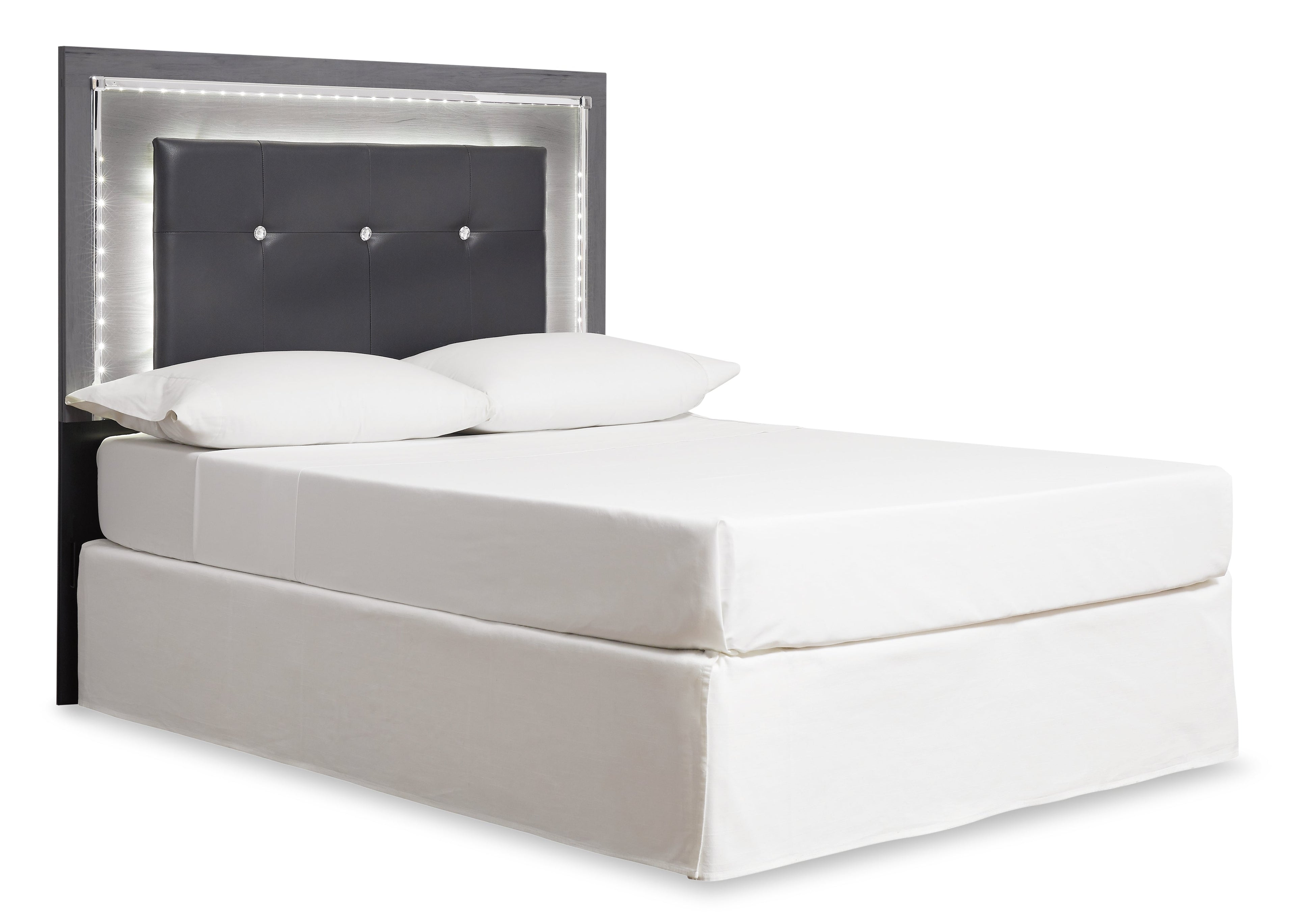 Lodanna Queen/Full Upholstered Panel Headboard Bed with Mirrored Dresser, Chest and 2 Nightstands in Gray from Ashley - Luna Furniture