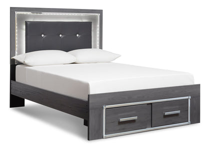 Lodanna Queen Panel Bed with 2 Storage Drawers with Mirrored Dresser and 2 Nightstands in Gray from Ashley - Luna Furniture
