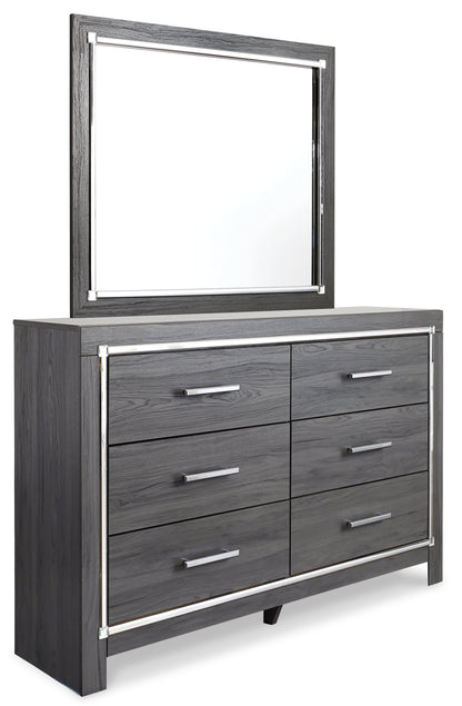 Lodanna Queen Panel Bed with 2 Storage Drawers with Mirrored Dresser and 2 Nightstands in Gray from Ashley - Luna Furniture