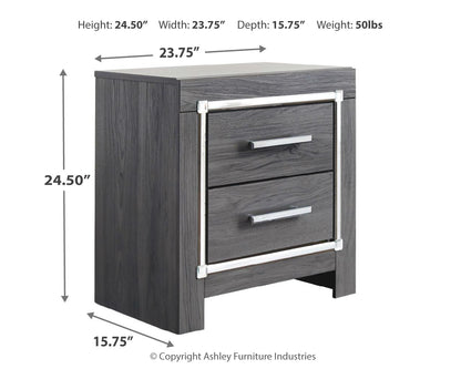 Lodanna Queen Panel Bed with 2 Storage Drawers with Mirrored Dresser and Nightstand in Gray - PKG014037