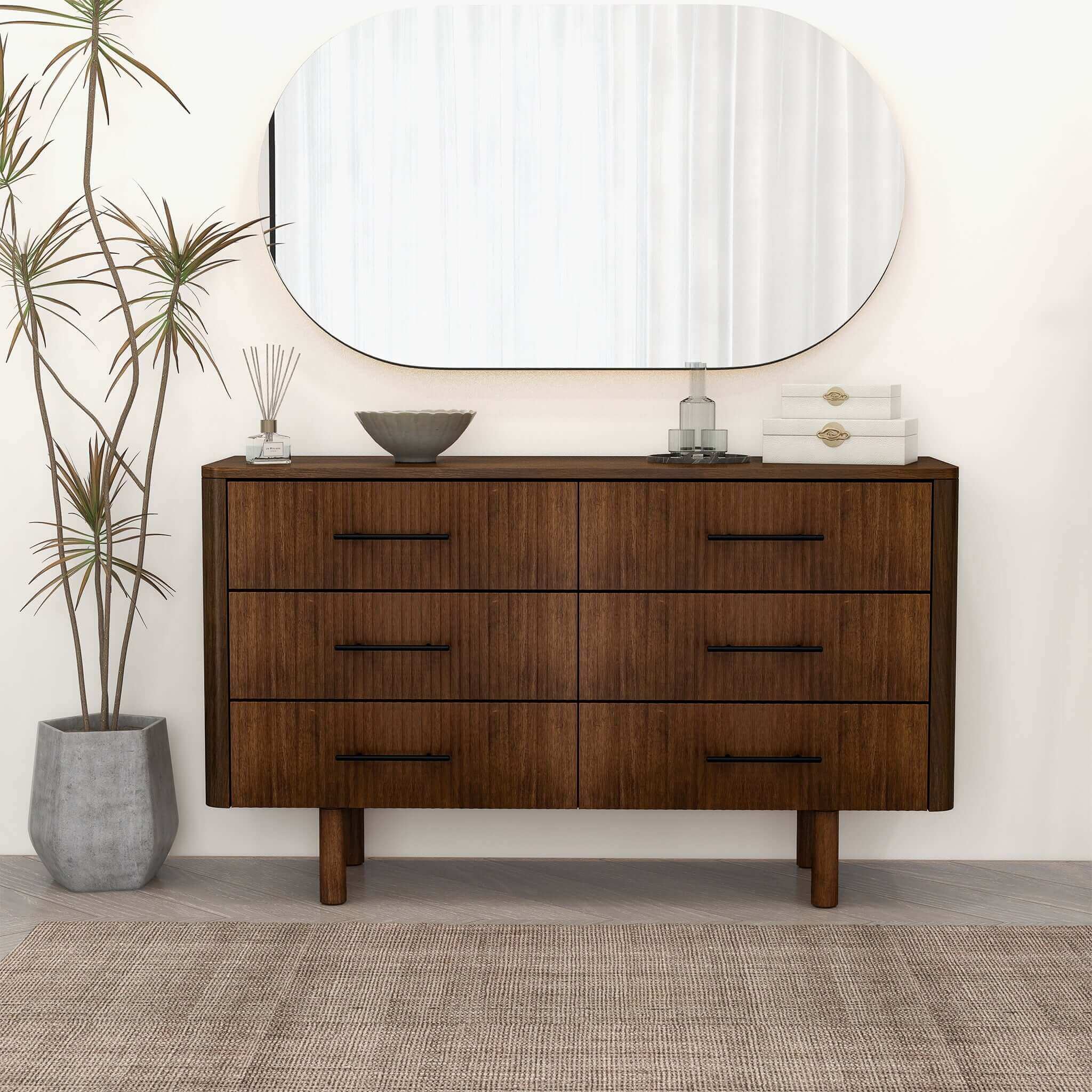 Logan Mid Century Modern Walnut Dresser With 6 Drawers - DRS00700401
