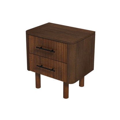 Logan Mid Century Modern Walnut Nightstand Bed Side Tables With 2 Drawers - NST00700501