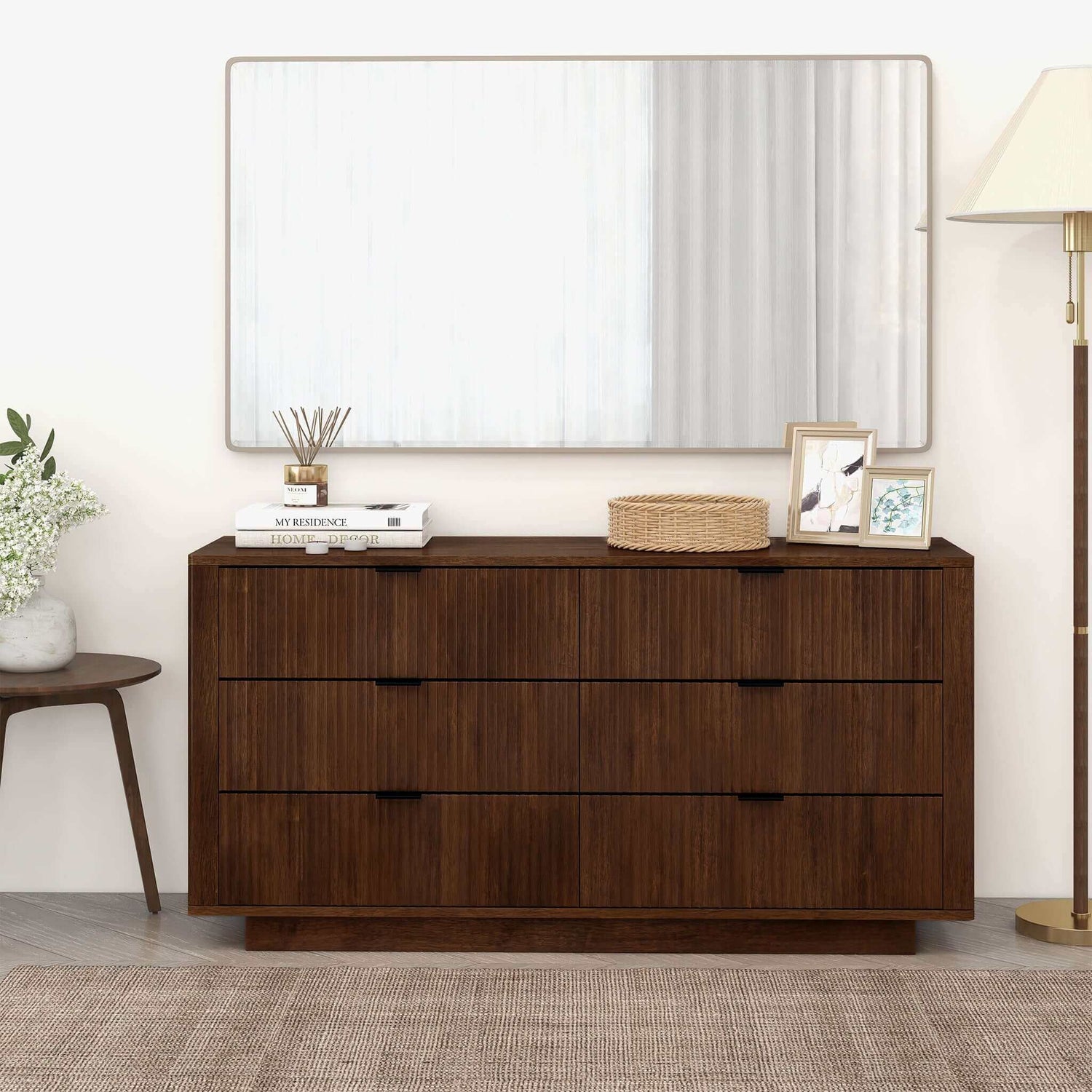 Lola Mid Century Modern Walnut Dresser With 6 Drawers - DRS00700601