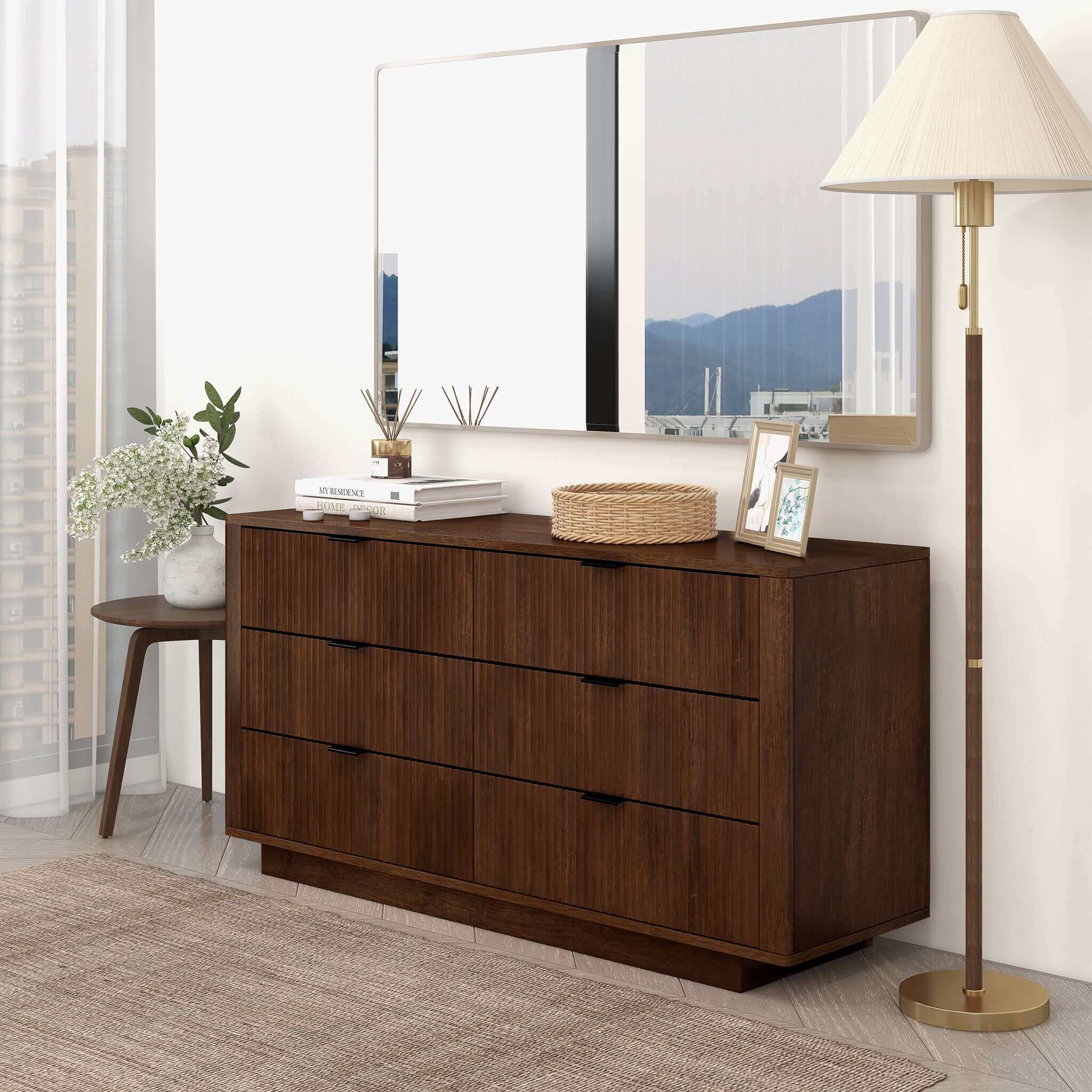 Lola Mid Century Modern Walnut Dresser With 6 Drawers - DRS00700601