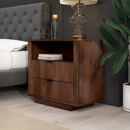 Lola Mid Century Modern Walnut Nightstand 2-Drawer Bed Side Table - NST00700801