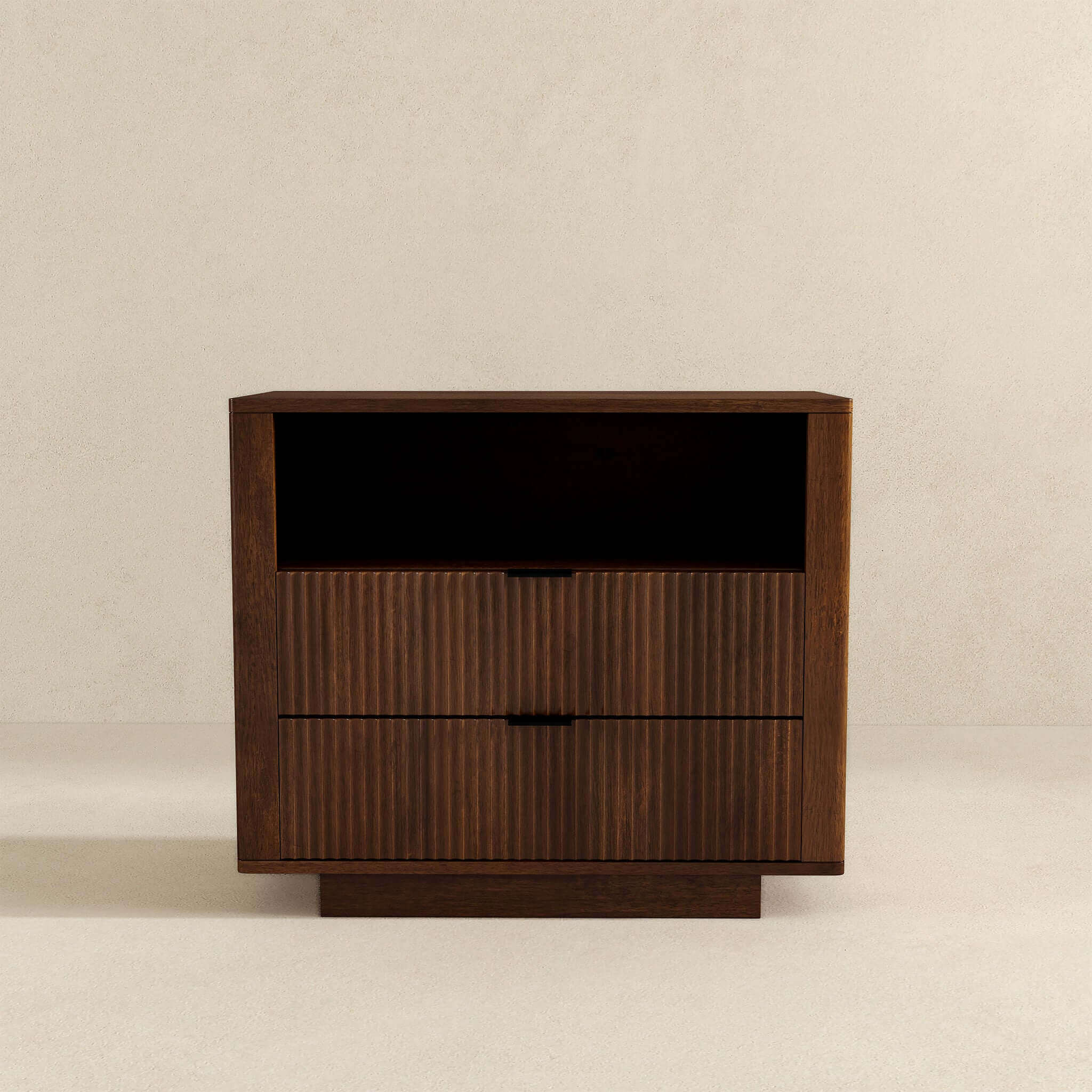 Lola Mid Century Modern Walnut Nightstand 2-Drawer Bed Side Table - NST00700801