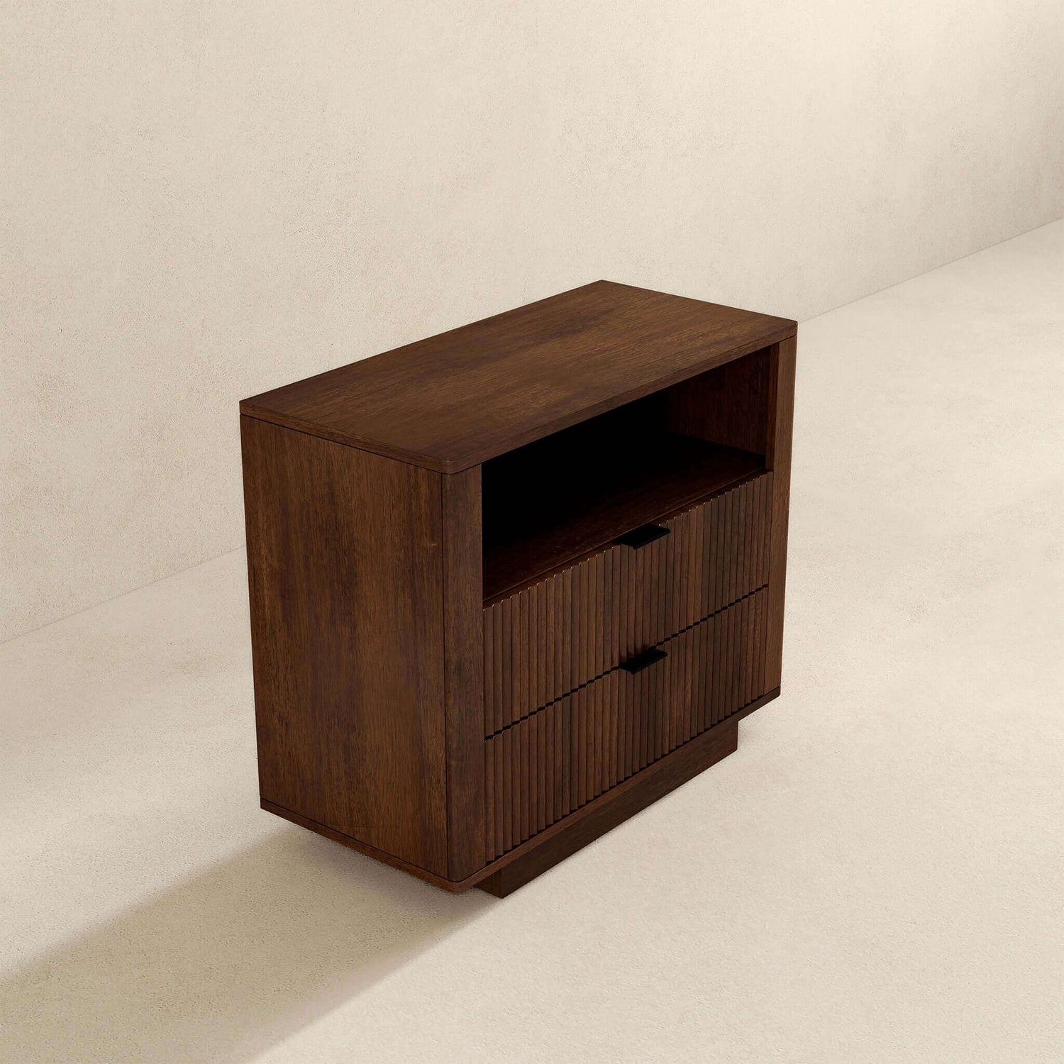 Lola Mid Century Modern Walnut Nightstand 2-Drawer Bed Side Table - NST00700801