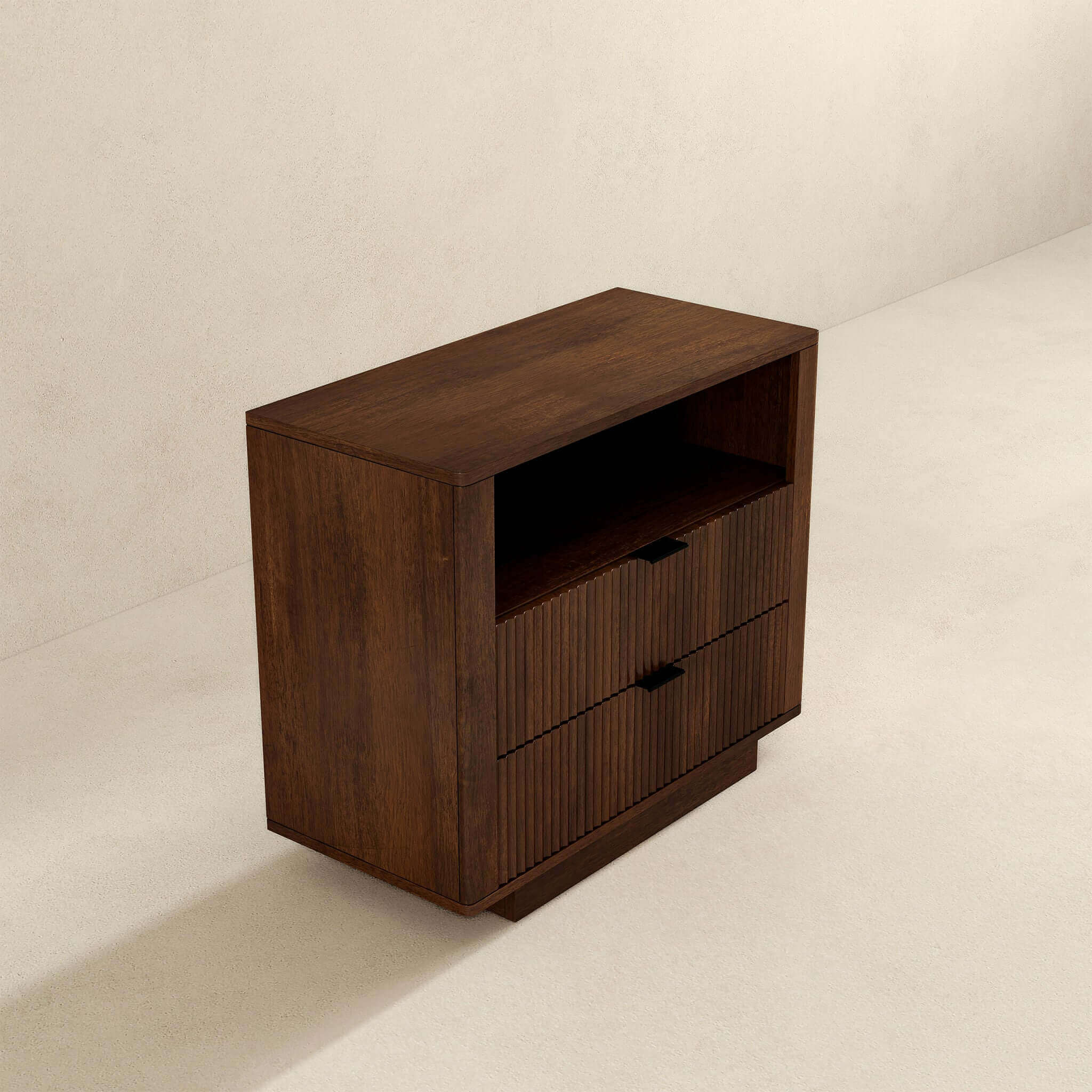 Lola Mid Century Modern Walnut Nightstand 2-Drawer Bed Side Table - NST00700801