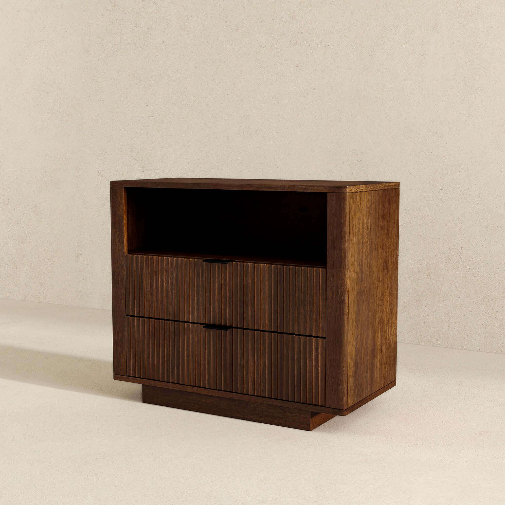 Lola Mid Century Modern Walnut Nightstand 2-Drawer Bed Side Table - NST00700801