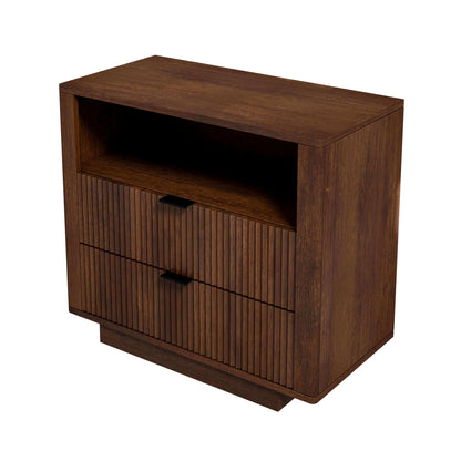 Lola Mid Century Modern Walnut Nightstand 2-Drawer Bed Side Table - NST00700801