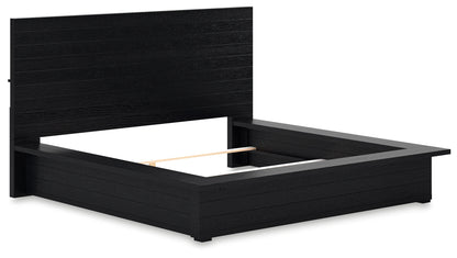 Londer King Panel Bed with Mirrored Dresser in Black from Ashley - Luna Furniture