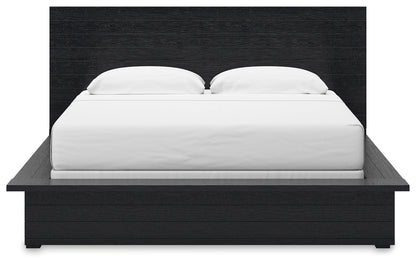 Londer King Panel Bed with Mirrored Dresser in Black from Ashley - Luna Furniture