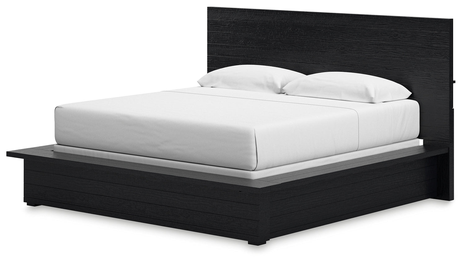 Londer King Panel Bed with Mirrored Dresser in Black from Ashley - Luna Furniture