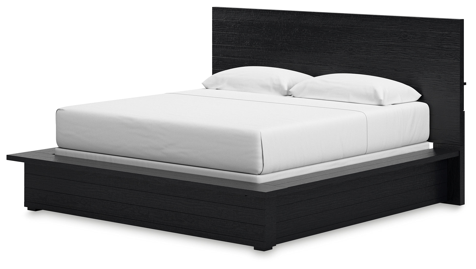 Londer King Panel Bed with Mirrored Dresser in Black from Ashley - Luna Furniture
