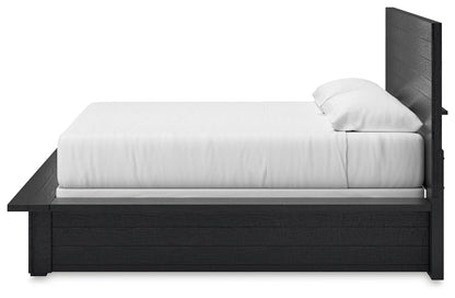 Londer King Panel Bed with Mirrored Dresser in Black from Ashley - Luna Furniture