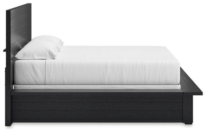Londer King Panel Bed with Mirrored Dresser in Black from Ashley - Luna Furniture