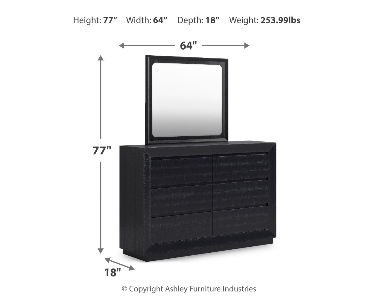 Londer King Panel Bed with Mirrored Dresser in Black from Ashley - Luna Furniture