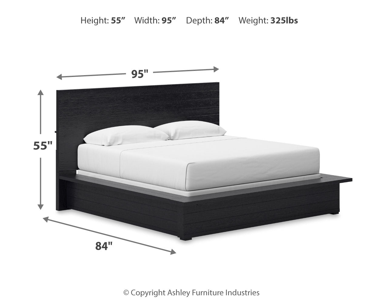 Londer King Panel Bed with Mirrored Dresser in Black from Ashley - Luna Furniture