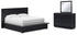 Londer King Panel Bed with Mirrored Dresser in Black from Ashley - Luna Furniture