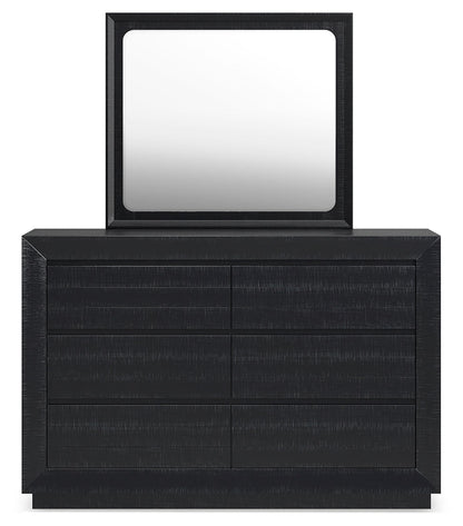 Londer King Panel Bed with Mirrored Dresser in Black from Ashley - Luna Furniture