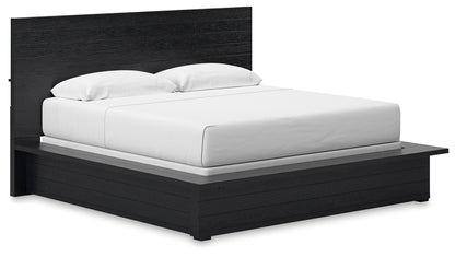 Londer King Panel Bed with Mirrored Dresser in Black from Ashley - Luna Furniture