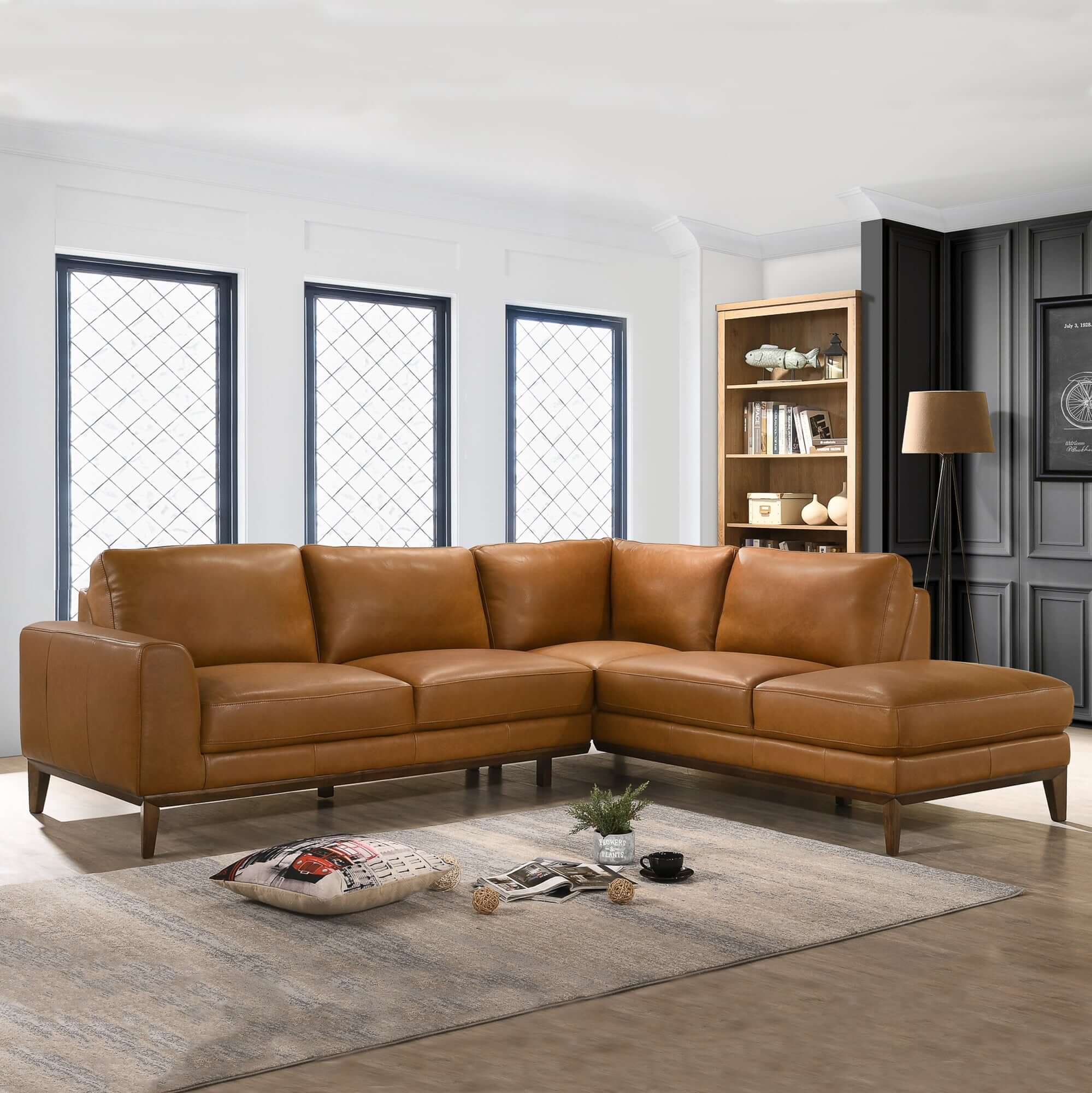 London  Leather Sectional Sofa Right Facing - SEC00401502