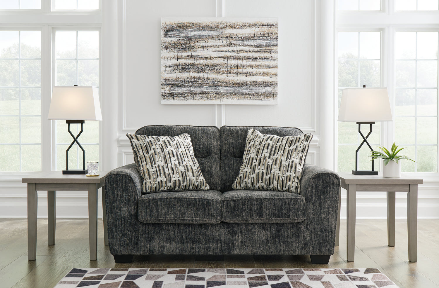 Lonoke Gunmetal Loveseat, Oversized Chair and Ottoman - 50504U10