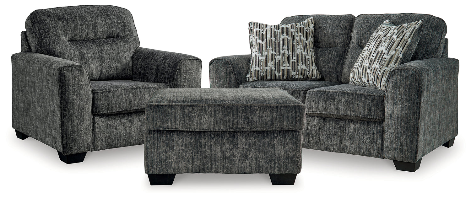 Lonoke Gunmetal Loveseat, Oversized Chair and Ottoman - 50504U10