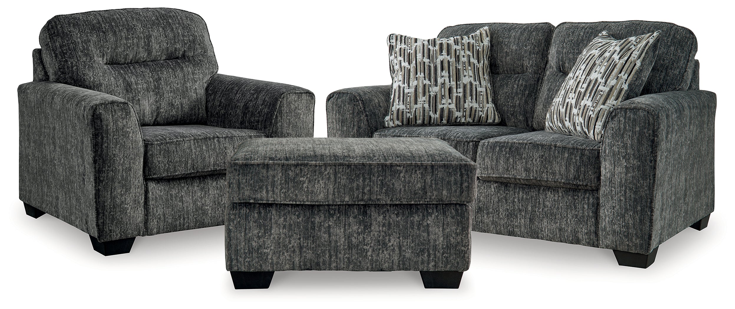 Lonoke Gunmetal Loveseat, Oversized Chair and Ottoman - 50504U10