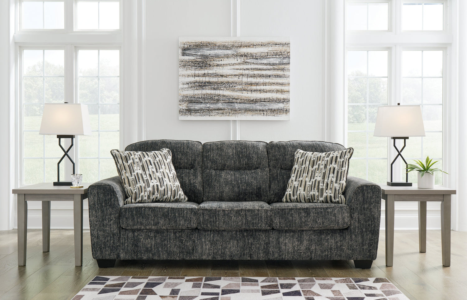 Lonoke Sofa, Loveseat, Chair and Ottoman in Gunmetal - PKG015439