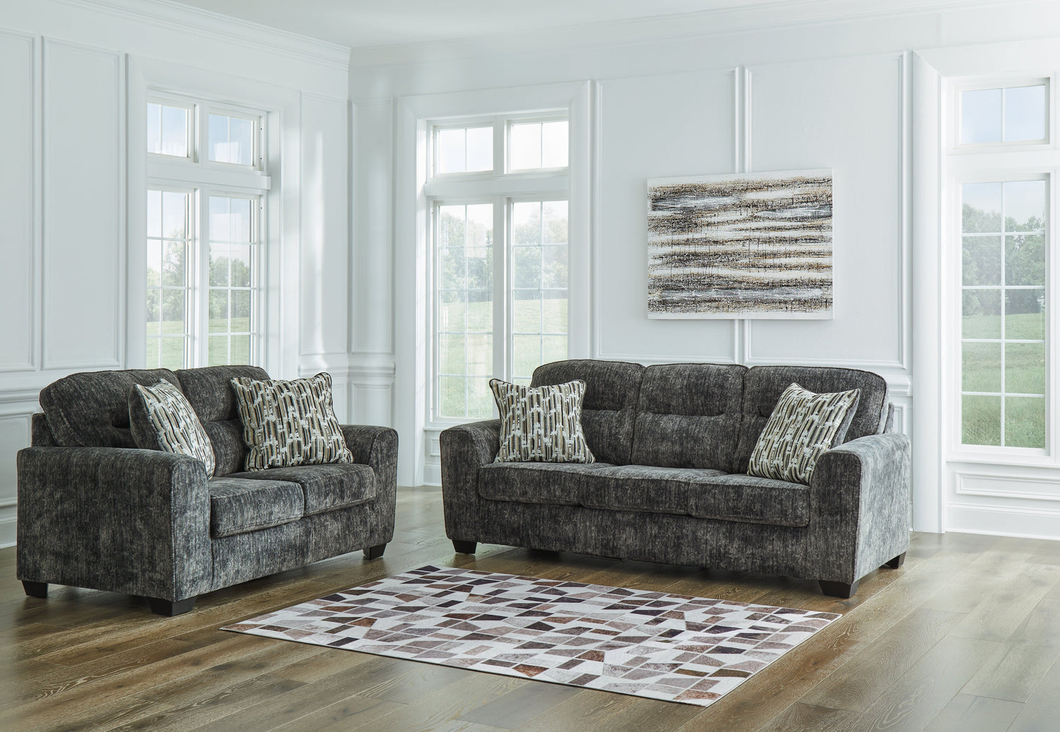 Lonoke Sofa, Loveseat, Chair and Ottoman in Gunmetal - PKG015439