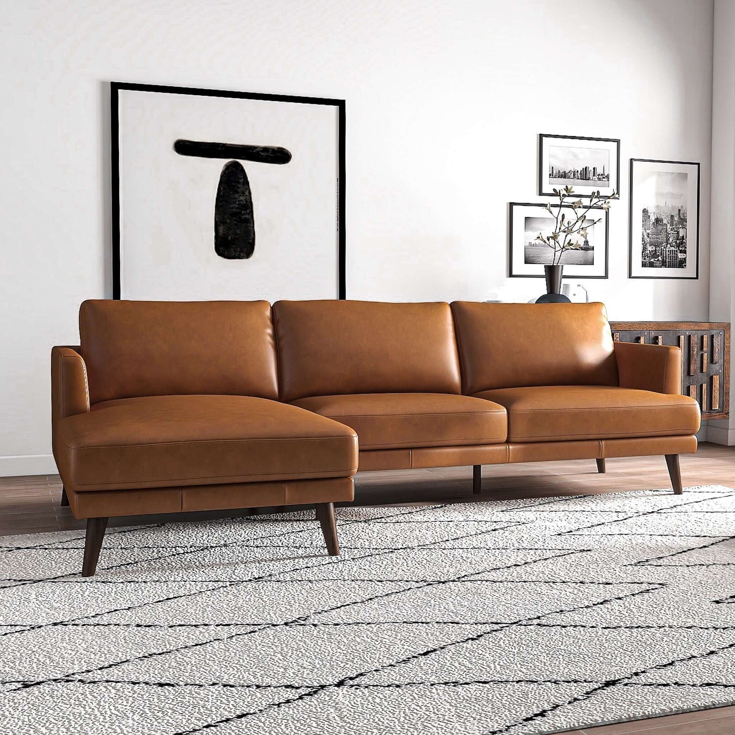 Lore  L-Shaped Genuine Leather Sectional In Tan Left Facing - SEC00401301