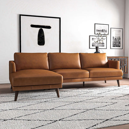 Lore  L-Shaped Genuine Leather Sectional In Tan Left Facing - SEC00401301
