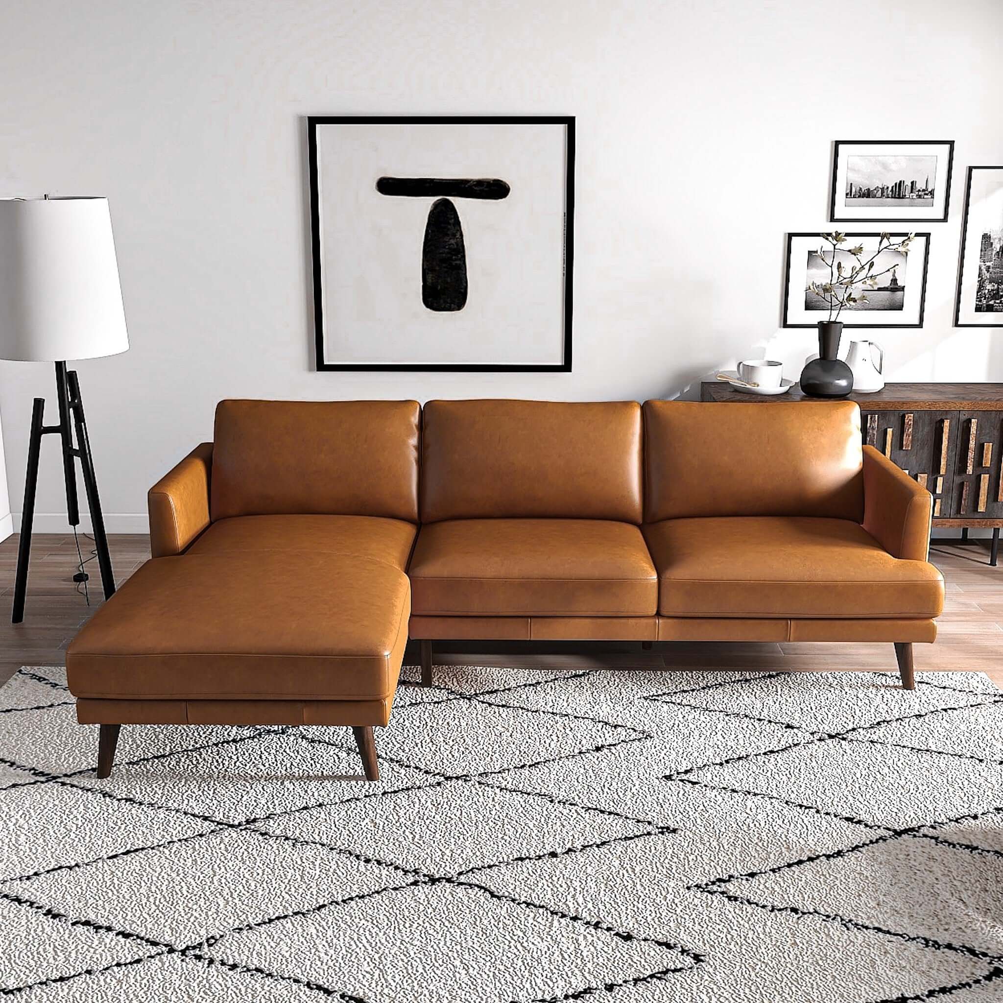 Lore  L-Shaped Genuine Leather Sectional In Tan Left Facing - SEC00401301