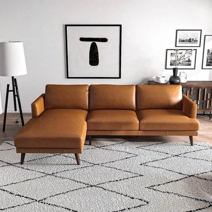 Lore  L-Shaped Genuine Leather Sectional In Tan Left Facing - SEC00401301