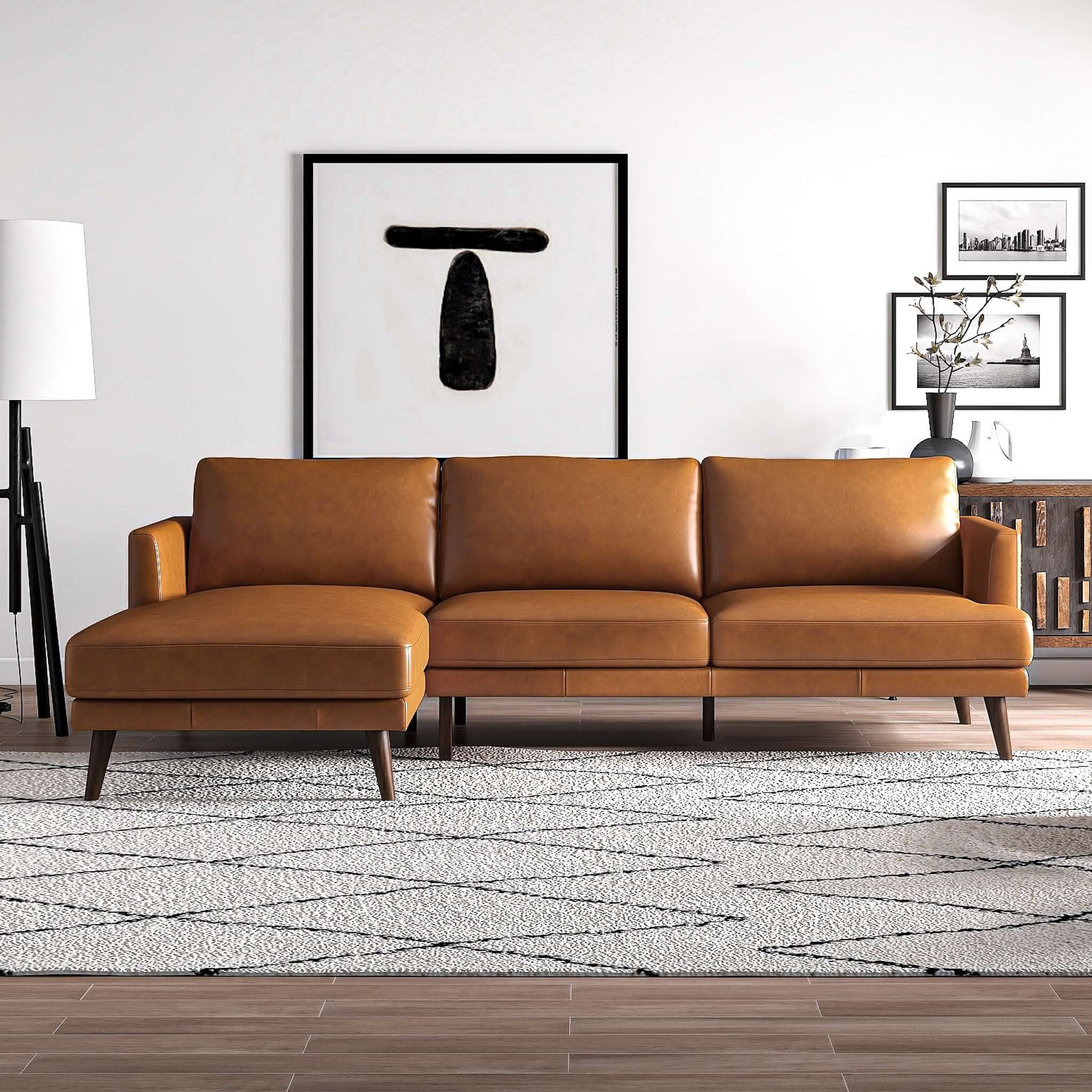 Lore  L-Shaped Genuine Leather Sectional In Tan Left Facing - SEC00401301