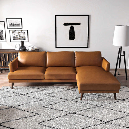 Lore  L-Shaped Genuine Leather Sectional In Tan Right Facing - SEC00401302